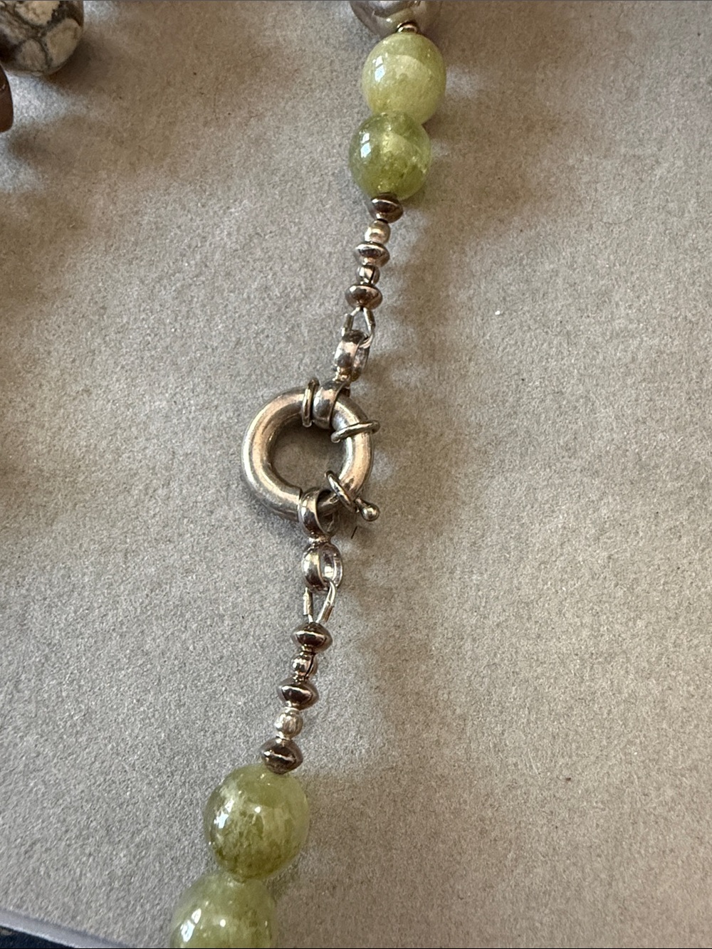 Artisan Sterling Silver Spiral Necklace with Aventurine, Glass, lamp work beads - Picture 5 of 11